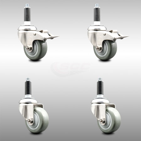 Service Caster 3 Inch 316SS Gray Poly Swivel 3/4 Inch Expanding Stem Caster Lock Brake, 2PK SCC-SS316TTLEX20S314-PPUB-2-S-2-34